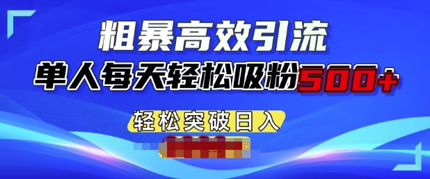 粗暴高效引流，单人每天轻松吸粉500+，轻松突破日入多张