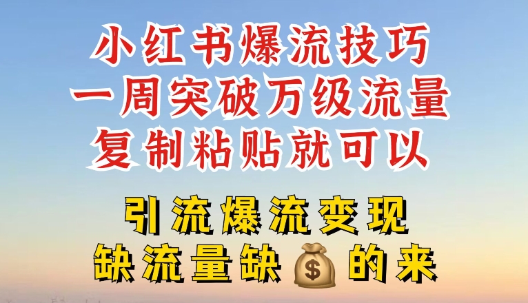 小红书爆流技巧，一周突破万级流量，复制粘贴就可以，引流爆流变现【揭秘】