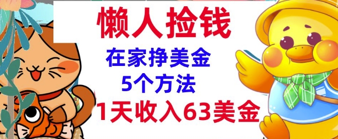 在家挣美金的5个方法，1天收入63美刀，内部教程，超简单，无脑操作